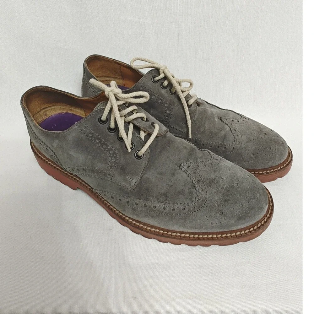 THOMAS DEAN Oxford Shoes Wingtip Brogue Suede Made in Italy Gray Size 10